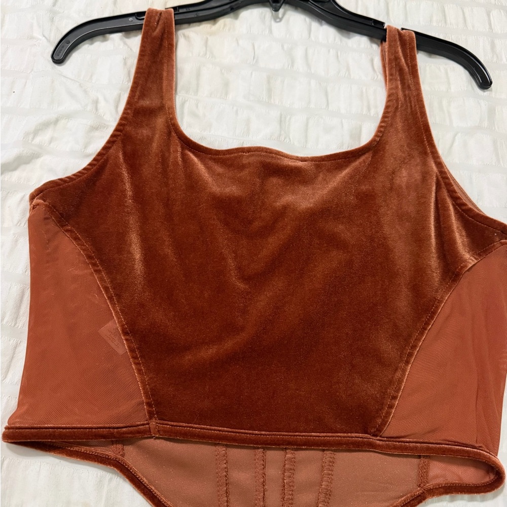 Motel Rocks Rust Velvet Corset Tank - Picture 3 of 5